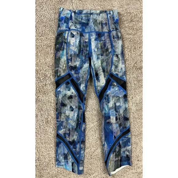 Lululemon On Pace Crop "21" Sun Dazed Multi Blue Mesh Inserts Side Pockets Sz 2 - Picture 6 of 16